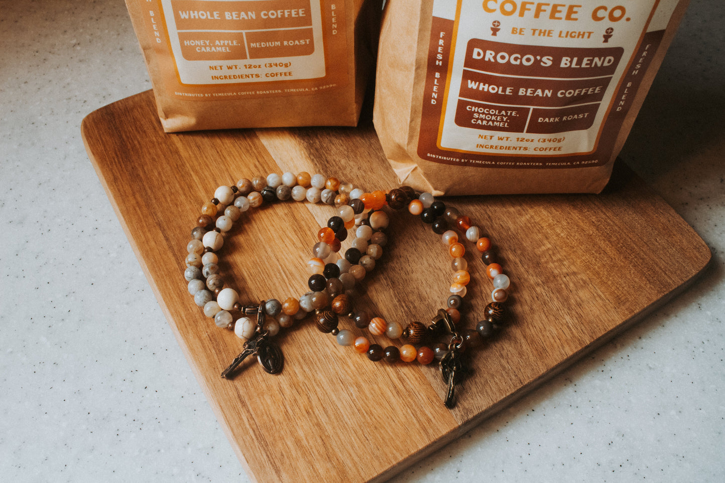 St. Drogo Light Roast | Stretch & Wrap Rosary Bracelet