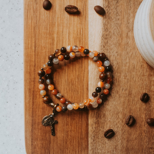 St. Drogo Dark Roast | Stretch & Wrap Rosary Bracelet