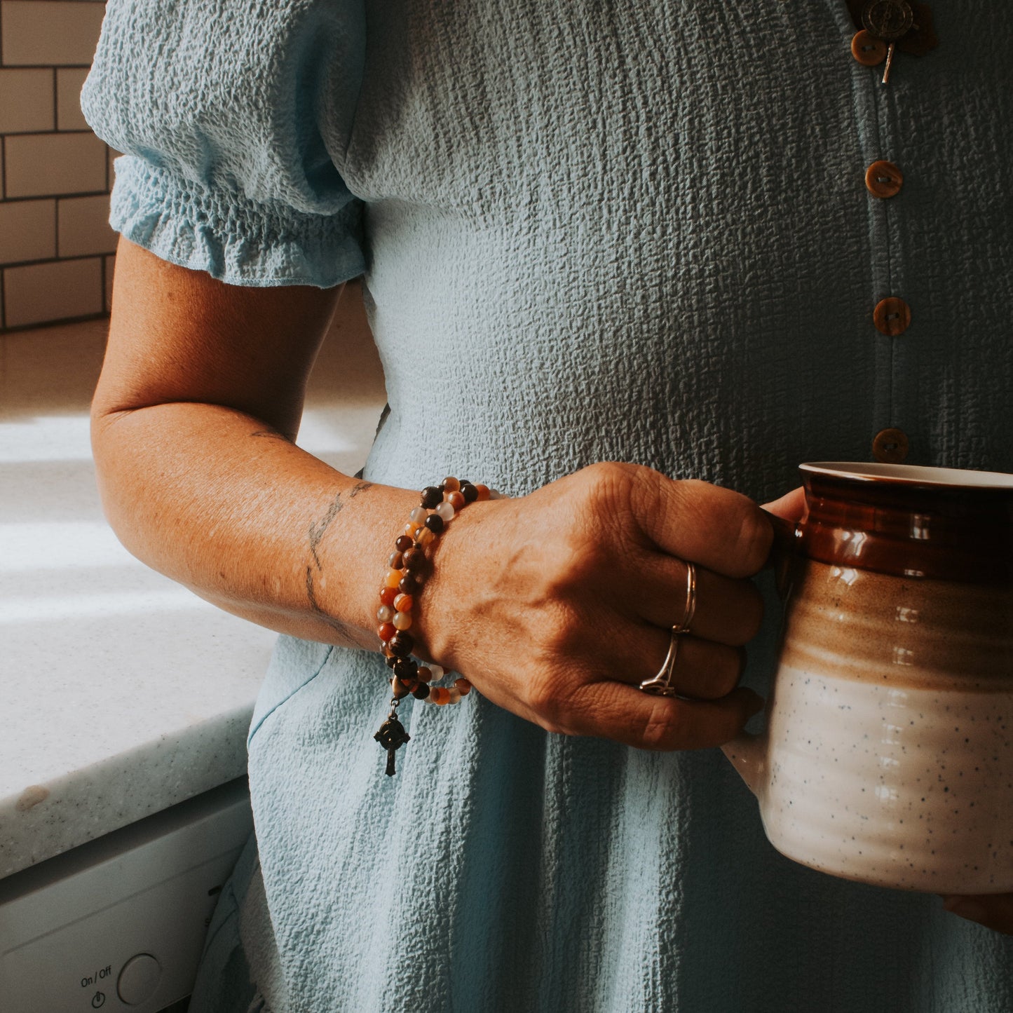 St. Drogo Dark Roast | Stretch & Wrap Rosary Bracelet