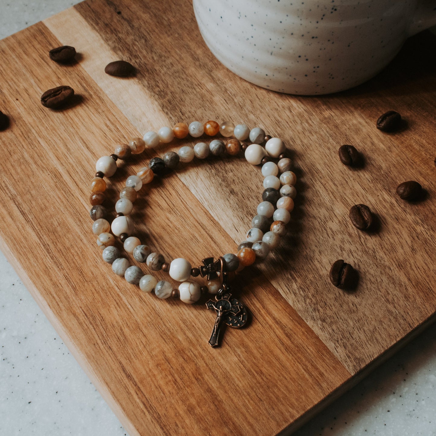 St. Drogo Light Roast | Stretch & Wrap Rosary Bracelet