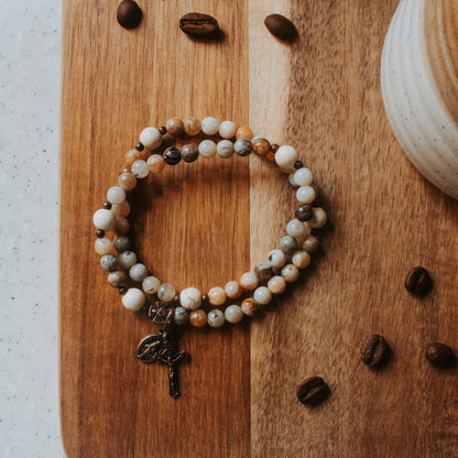 St. Drogo Light Roast | Stretch & Wrap Rosary Bracelet